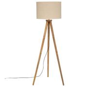 Atmosphera – Lampadaire trépied Olga H 150 cm, abat-jour coton beige, pieds bois de manguier