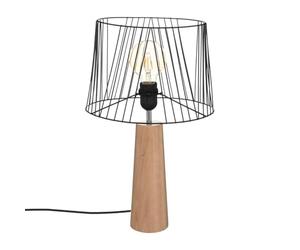Atmosphera - Lampe à Poser en Métal Filaire Noir et Bois de Pin H 46 cm