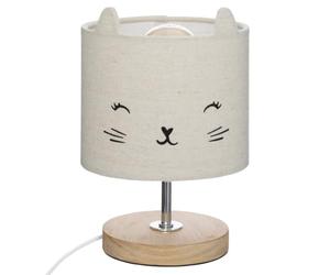Atmosphera - Lampe enfant Chat - coton et bois H21 cm