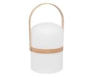 Atmosphera - Lampe Nomade d'Extérieur LED Kiara Blanche, H 36 cm, Anse Effet Bois, Rechargeable - Pour Jardin, Terrasse, Lanterne Décorative