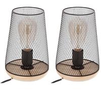 Atmosphera - Lampe Zely noire - métal & bois H23 cm (Lot de 2)