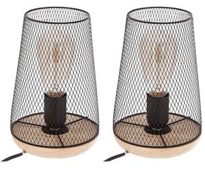 Atmosphera - Lampe Zely noire - métal & bois H23 cm (Lot de 2)