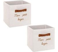Atmosphera - Lot de 2 boîtes de rangement en bouclette MON PETIT BAZAR - L. 29 x l. 29 x H. 29 cm - Blanc