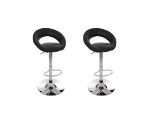 Atmosphera - Lot de 2 Tabourets de Bar Sasha Noir - Hauteur Réglable, Pivotant, Acier Chromé avec Repose-Pieds - pour Cuisine, Îlot Central