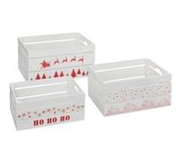 Atmosphera - Lot de 3 cagettes de Noël en bois - L. 40 x P. 25 x H. 20 cm - Blanc Blanc G