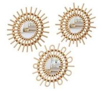 - Lot de 3 miroirs Soleil en rotin - Diam. 28 cm - Beige