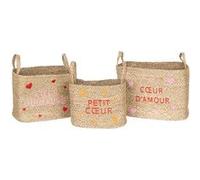 Lot De 3 Paniers En Osier Assortis Motifs C?Ur - Beige Beige
