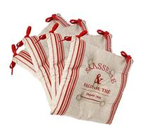 Atmosphera Lot de 4 Galettes de chaises matelassées avec Attaches - 40 x 40 cm - Style Bistrot - Coloris Lin et Rouge