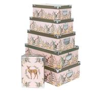 Atmosphera - Lot de 6 boîtes cadeau rectangles coins métal imprimées secrets des bois