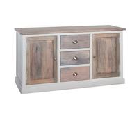 Atmosphera - Meuble Buffet Aleria en bois blanchi 2 portes et 3 tiroirs Blanc