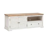 Atmosphera - Meuble TV Olbia en métal et Acacia 140x40cm Blanc