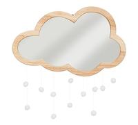 Atmosphera - Miroir Enfant Nuage - Bois - 40 x 36 cm - avec Pompons - Décoration Murale pour Chambre