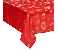 - Nappe de Noël rectangulaire à motifs - L. 140 x 240 cm - Rouge et doré