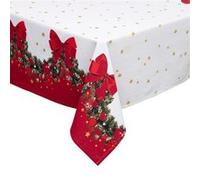 Atmosphera - Nappe de Noël réctangulaire motif guirlande - 140 x 360 cm - Blanc et rouge Rouge