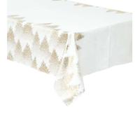 Atmosphera - Nappe de Noël rectangulaire motifs sapins - L. 140 x 240 cm - Blanc et doré