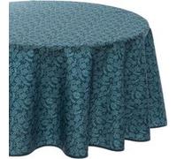Atmosphera - Nappe ronde anti tache imprimé feuille - Diamètre 180 cm - Bleu canard - Feuille Bleu G