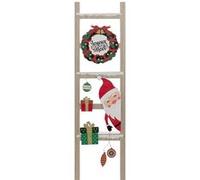 - Pancarte échelle Joyeux Noël en bois avec Père Noël et couronne - H 65 cm