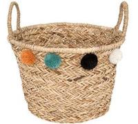 Atmosphera - Panier en roseau avec pompons - Diamètre 40 cm - Beige Beige
