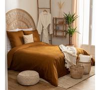 Atmosphera Parure de lit 240 x 220 cm en percale de coton ocre