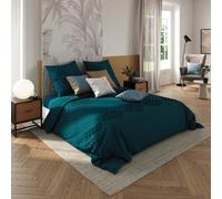 Atmosphera - Parure de lit en Coton lavé tufté - Bleu Canard 260x240 cm