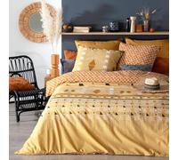 Atmosphera - Parure de lit imprimée Kacang - Percale - Jaune Ocre - 240x220 cm