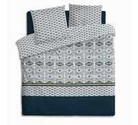 Atmosphera Parure de lit imprimée Tihora – Percale 240 x 220 cm Bleu 3 pièces