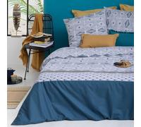 Atmosphera - Parure de lit imprimée Tihora - Percale - Bleu - 240x220 cm