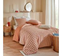Atmosphera - Parure de lit imprimée Vichy 240x220cm Terracotta