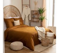 Atmosphera Parure de lit 240 x 220 cm en percale de coton ocre