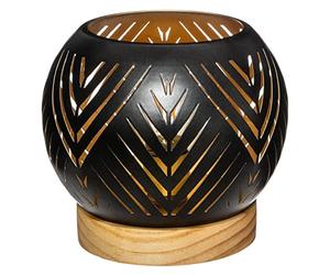 Atmosphera - Photophore Boule LED - métal et Bois - Noir D15 cm - Modèle 1