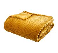Atmosphera - Plaid 3D Feuille en Flanelle Jaune Moutarde 220x240 cm