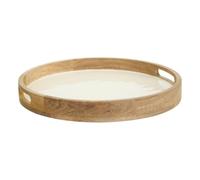 Atmosphera - Plateau rond inaya de 38 cm de diamètre - Blanc chaud et bois de manguier