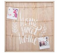 Atmosphera - Porte-Photos Mural Effet Bois 48 x 48 cm, Avec Cordes en Lin et Pinces - Pour Pêle-Mêle, Décoration de Salon, Chambre