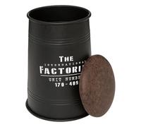 Pouf bidon ""Joao"" métal et bois noir - Atmosphera createur d'interieur