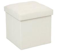 Atmosphera - Pouf Coffre de Rangement Pliant Lysandre Beige, Cube 38 cm, Assise Capitonnée - pour Salon, Chambre, Entrée
