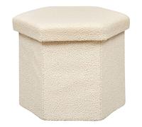 Atmosphera – Pouf pliant Jaiko hexa bouclette – Coffre, Ivoire