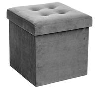 Atmosphera - Pouf coffre pliant Lysandre - Velours gris souris, 38 x 38 cm, assise capitonnée