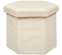 - Pouf pliant héxagonal en bouclette - Ivoire
