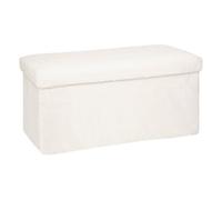 Atmosphera - Pouf pliant rectangulaire Ezzio - effet fourrure, bois - blanc