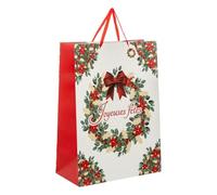 Atmosphera - Sac cadeau imprimé couronne de noël dream taille jumbo rouge et blanc
