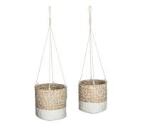 Atmosphera Créateur d'intérieur - Lot de 2 Cache-Pots à Suspendre "Seagrass" 15cm Blanc Blanc G