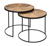 Atmosphera - Set de 2 Tables Gigognes Basile - Noir et Bois, D. 56 cm - Plateau Manguier, Motif Géométrique - pour Salon, Bout de Canapé