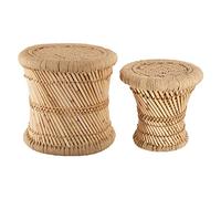 Atmosphera - Set de 2 Tables Gigognes Ilyan - Bambou et Chanvre Tressé, D 37 cm - Bout de Canapé Style Bohème - pour Salon et Chambre