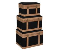 Atmosphera - Set de 3 Malles Norah - Bois et Lin - Noir