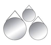 atmosphera lot de 3 miroir rond en métal et verre - diametre : 20 / 24 / 29 cm - noir Noir G