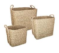 Atmosphera Lot de 3 paniers de rangement Kilian - Roseau tressé, anses 40 cm - Beige