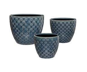 Atmosphera - Set de 3 pots - Fleurs - céramique - bleu