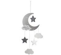 Atmosphera - Suspension Enfant Lune - Bois et Coton - Gris - H46-5 cm