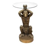 Atmosphera - Table à café Monkey en résine et Verre trempé D40cm doré
