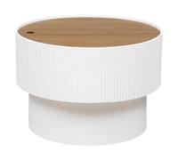 Atmosphera - Table Basse Coffre Enola - Blanc et Bois - D 55 x H 38 cm - Rangement Intégré, Style Scandi - pour Salon, Chambre, Bout de Canapé